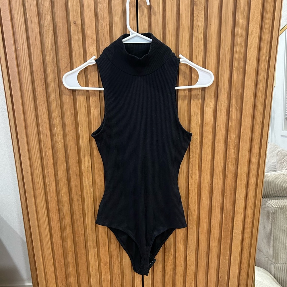 Sezane Black Ribbed Sleeveless Bodysuit